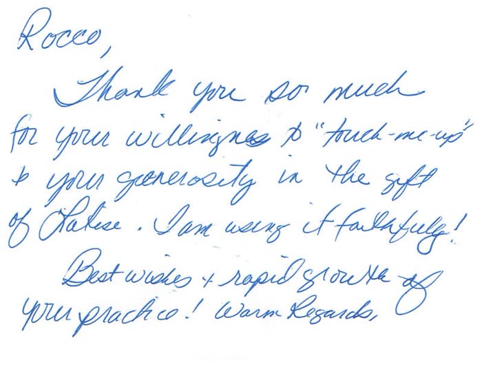 Thank-you note from a Piazza Center patient