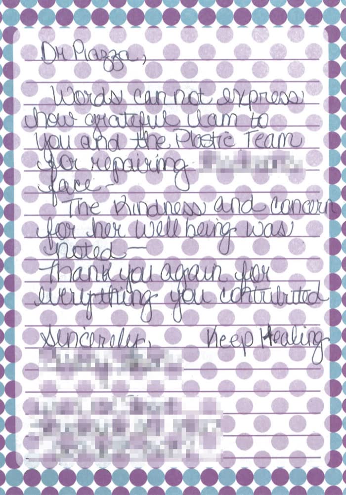 Thank-you note from a Piazza Center patient
