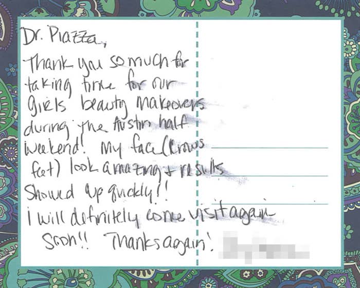 Thank-you note from a Piazza Center patient