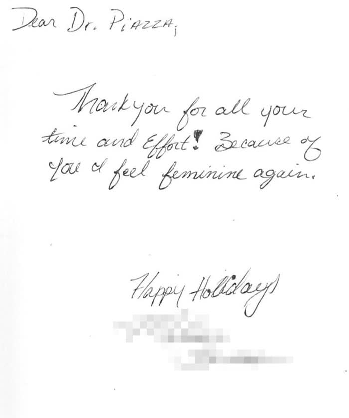 Thank-you note from a Piazza Center patient