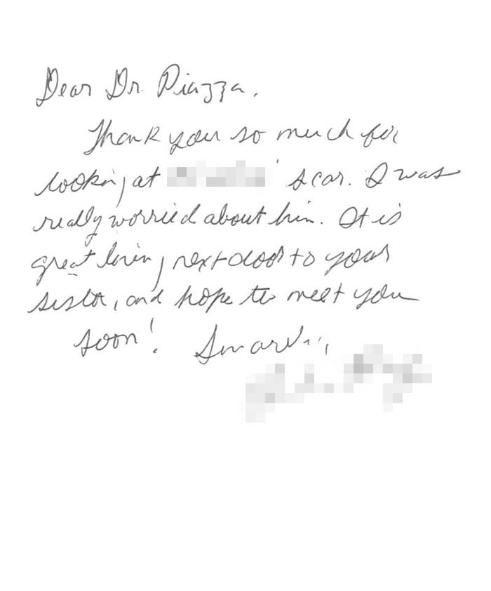 Thank-you note from a Piazza Center patient