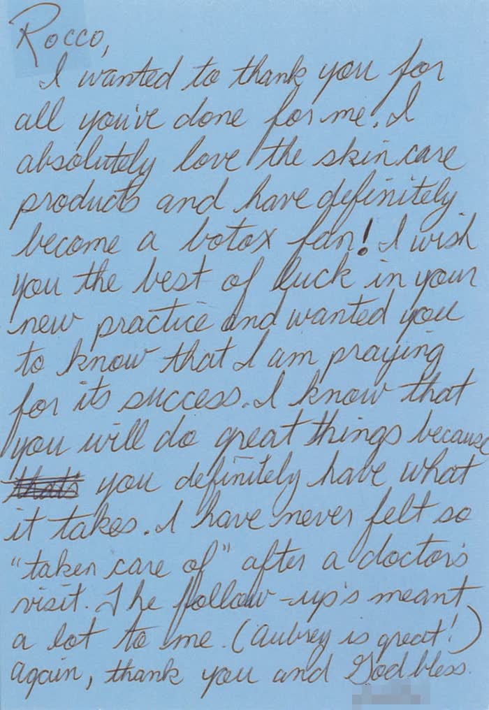Thank-you note from a Piazza Center patient