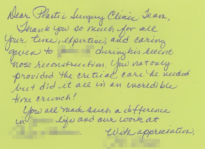 Thank-you note from a Piazza Center patient