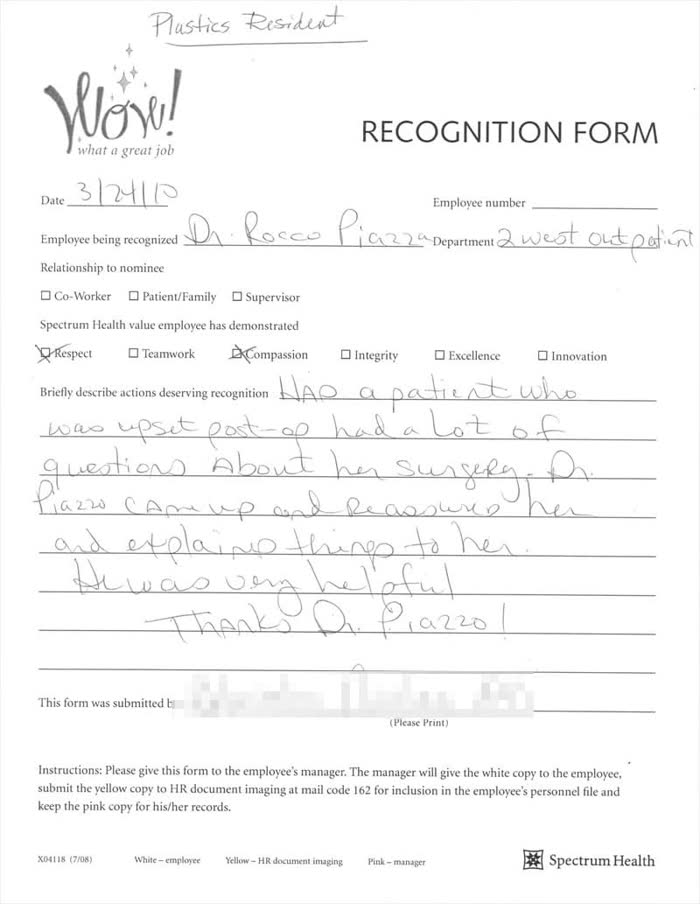 Thank-you note from a Piazza Center patient