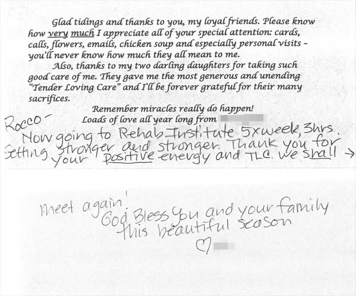 Thank-you note from a Piazza Center patient