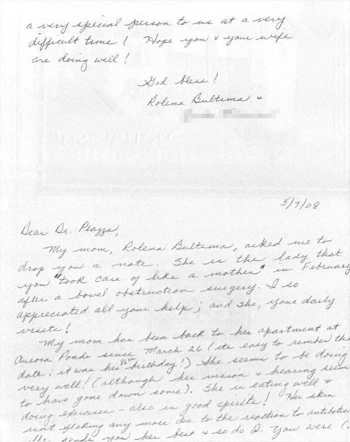 Thank-you note from a Piazza Center patient