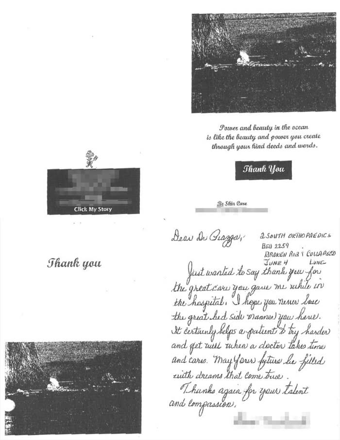 Thank-you note from a Piazza Center patient