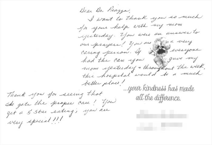 Thank-you note from a Piazza Center patient