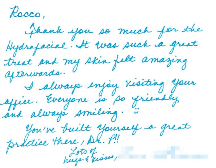 Thank-you note from a Piazza Center patient