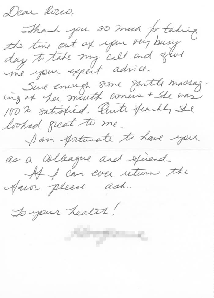 Thank-you note from a Piazza Center patient
