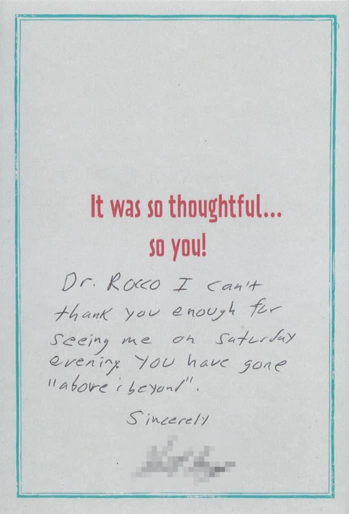 Thank-you note from a Piazza Center patient