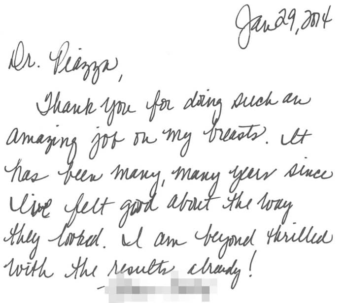 Thank-you note from a Piazza Center patient