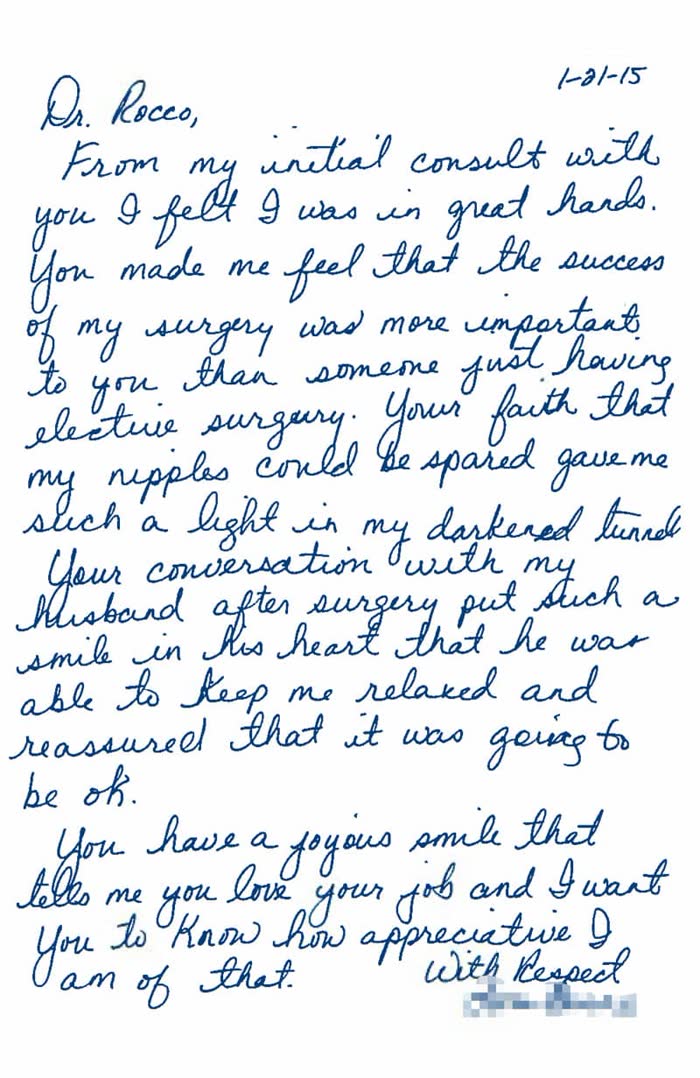 Thank-you note from a Piazza Center patient