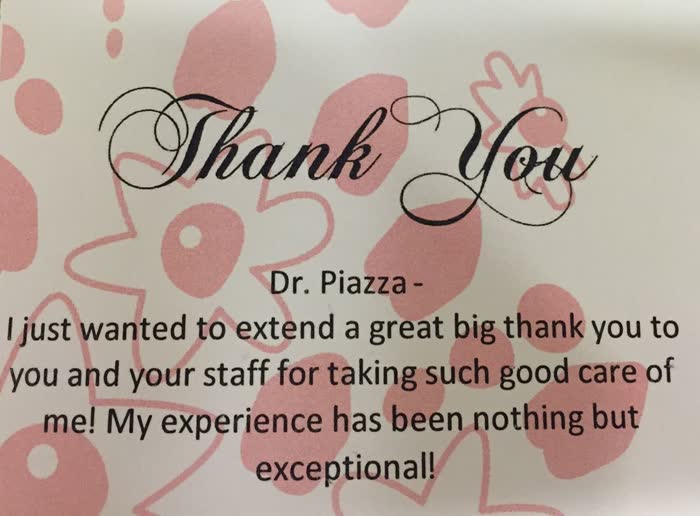 Thank-you note from a Piazza Center patient