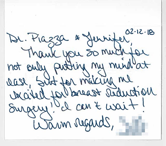 Thank-you note from a Piazza Center patient