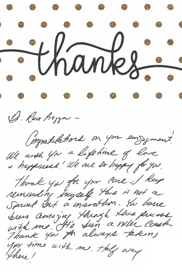 Thank-you note from a Piazza Center patient